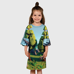 Платье клеш для девочки Воксельный лес, цвет: 3D-принт — фото 2