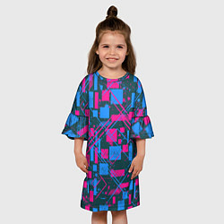 Платье клеш для девочки Геометрическая абстракция из квадратов и прямоугол, цвет: 3D-принт — фото 2
