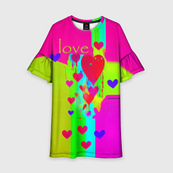 Платье клеш для девочки Love сердечки, цвет: 3D-принт