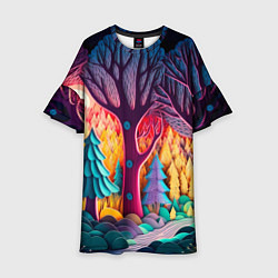 Платье клеш для девочки Сказочный лес на закате солнца, цвет: 3D-принт