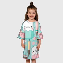 Платье клеш для девочки Милые предметы с лицами, цвет: 3D-принт — фото 2
