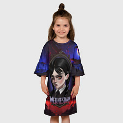 Платье клеш для девочки Уэнсдэй в винтажной раме на фоне заката, цвет: 3D-принт — фото 2