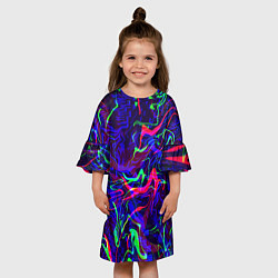 Платье клеш для девочки Неон: яркие линии, цвет: 3D-принт — фото 2