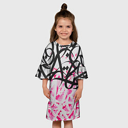 Платье клеш для девочки Черно-розовая каллиграфия, цвет: 3D-принт — фото 2