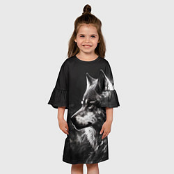 Платье клеш для девочки Волк в белом дыму, цвет: 3D-принт — фото 2