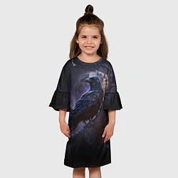 Платье клеш для девочки Ворон во мраке, цвет: 3D-принт — фото 2