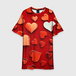 Платье клеш для девочки Красные сердца на красном фоне, цвет: 3D-принт