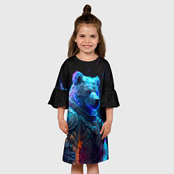 Платье клеш для девочки Неоновый медведь воин, цвет: 3D-принт — фото 2