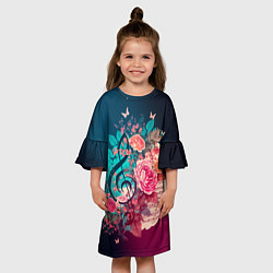 Платье клеш для девочки Цветы и музыкальная нота, цвет: 3D-принт — фото 2
