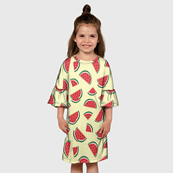 Платье клеш для девочки Кусочки арбуза на желтом фоне, цвет: 3D-принт — фото 2