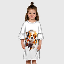 Платье клеш для девочки Корги в космосе, цвет: 3D-принт — фото 2