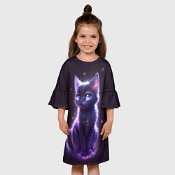 Платье клеш для девочки Неоновый котик и воздушный шарик, цвет: 3D-принт — фото 2