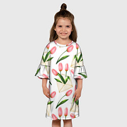Платье клеш для девочки Тюльпаны в конвертах - паттерн, цвет: 3D-принт — фото 2