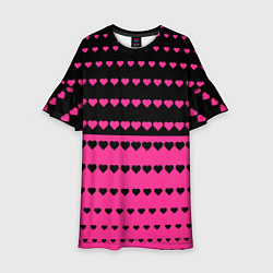 Платье клеш для девочки Черные и розовые сердца узор, цвет: 3D-принт