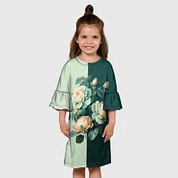 Платье клеш для девочки Розы на зеленом фоне, цвет: 3D-принт — фото 2
