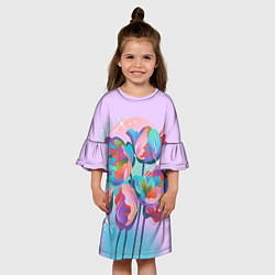 Платье клеш для девочки Цветы и звезды, цвет: 3D-принт — фото 2