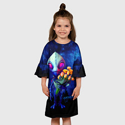 Платье клеш для девочки Инопланетянин с букетом цветов, цвет: 3D-принт — фото 2
