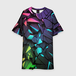 Платье клеш для девочки Неоновые абстрактные каменные плиты, цвет: 3D-принт