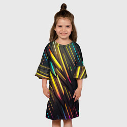 Платье клеш для девочки Неоновые абстрактные линии, цвет: 3D-принт — фото 2