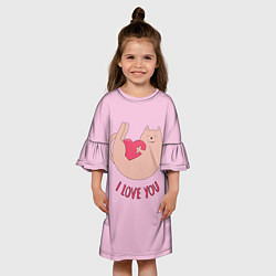 Платье клеш для девочки Кот играет с сердцем, цвет: 3D-принт — фото 2