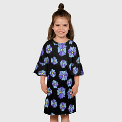 Платье клеш для девочки Дудл цветы на черном - паттерн, цвет: 3D-принт — фото 2