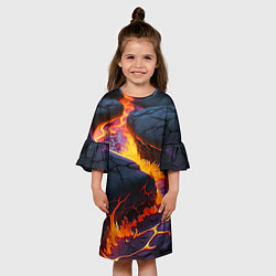 Платье клеш для девочки Оранжевая лава, цвет: 3D-принт — фото 2