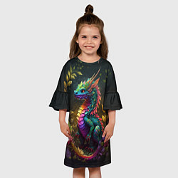 Платье клеш для девочки Разноцветный дракончик в лесу, цвет: 3D-принт — фото 2
