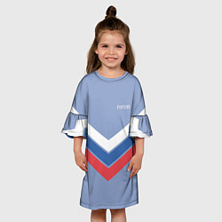 Платье клеш для девочки Триколор - три полоски на голубом, цвет: 3D-принт — фото 2