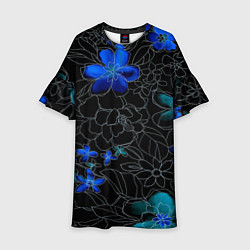 Платье клеш для девочки Неоновые цветы, цвет: 3D-принт