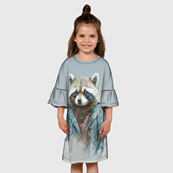 Платье клеш для девочки Енот в пальто, цвет: 3D-принт — фото 2
