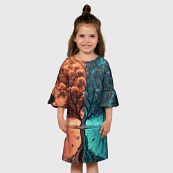 Платье клеш для девочки Таинственное дерево в озере, цвет: 3D-принт — фото 2