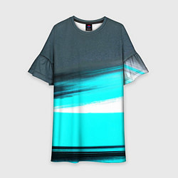 Платье клеш для девочки Абстрактные линии - черный циан, цвет: 3D-принт