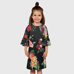 Платье клеш для девочки Букеты цветов на черном фоне, цвет: 3D-принт — фото 2