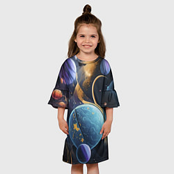 Платье клеш для девочки Планеты во вселенной, цвет: 3D-принт — фото 2