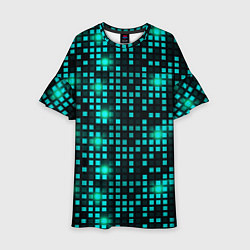 Платье клеш для девочки Светящиеся неоновые квадраты, цвет: 3D-принт