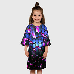 Платье клеш для девочки Неоновые стильные соты, цвет: 3D-принт — фото 2