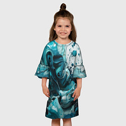 Платье клеш для девочки Абстрактные голубые брызги краски, цвет: 3D-принт — фото 2