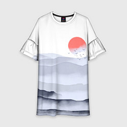 Платье клеш для девочки Японский пейзаж - восход солнца, цвет: 3D-принт