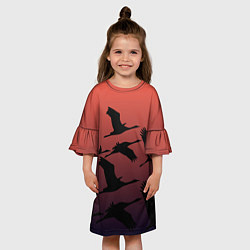 Платье клеш для девочки Лебединая стая в ночи, цвет: 3D-принт — фото 2