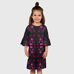 Платье клеш для девочки Ярко-розовые неоновые лилии, цвет: 3D-принт — фото 2