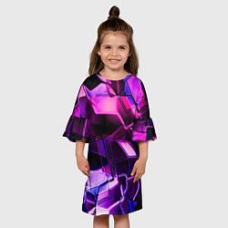 Платье клеш для девочки Неоновая искаженная геометрия, цвет: 3D-принт — фото 2