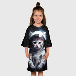 Платье клеш для девочки Котенок космонавт, цвет: 3D-принт — фото 2