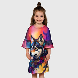 Платье клеш для девочки Волк бохо - нейросеть, цвет: 3D-принт — фото 2