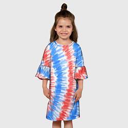 Платье клеш для девочки Тай-дай красный с голубым, цвет: 3D-принт — фото 2