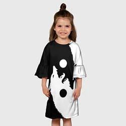 Платье клеш для девочки Инь-Ян волки, цвет: 3D-принт — фото 2