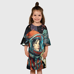 Платье клеш для девочки Космическая путешественница, цвет: 3D-принт — фото 2
