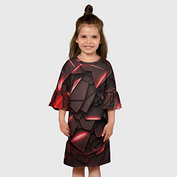 Платье клеш для девочки Красные элементы с неоновым свечением, цвет: 3D-принт — фото 2