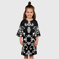 Платье клеш для девочки Белый семетричный узор на черном фоне, цвет: 3D-принт — фото 2