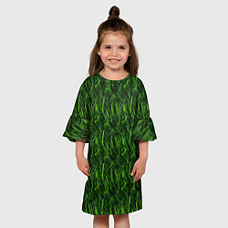 Платье клеш для девочки Сочный узор из зеленой травки, цвет: 3D-принт — фото 2