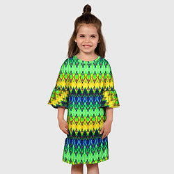 Платье клеш для девочки Разноцветный желто-синий геометрический орнамент, цвет: 3D-принт — фото 2